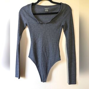 AMERICAN EAGLE Long Sleeve Body Suit, Gray, Waffle Knit,  XS, Like New!